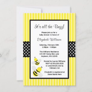 Bumble Bee Striped Stippen Baby Shower Invitations Kaart