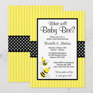 Bumble Bee Striped Stippen Geslacht onthullen Baby Kaart