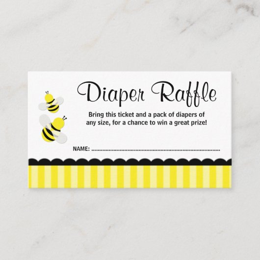 Bumble Bee Striped Stippen Luier Raffle Ticket Informatiekaartje (Voorkant)