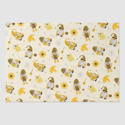 Bumble Bee Sunflower Yellow Gnome Tissue Paper Tissuepapier (Voorkant)