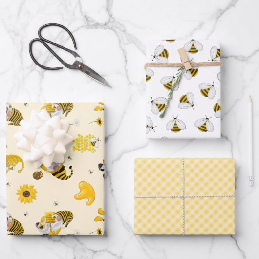 Bumble Bee Sunflower Yellow Gnome Wrapping Paper (Voorkant)