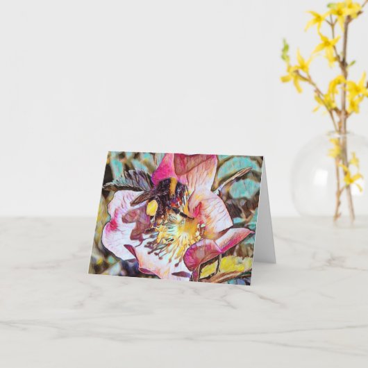 Bumble Bee sur la carte de voeux de peinture à l'h (Fleur jaune)