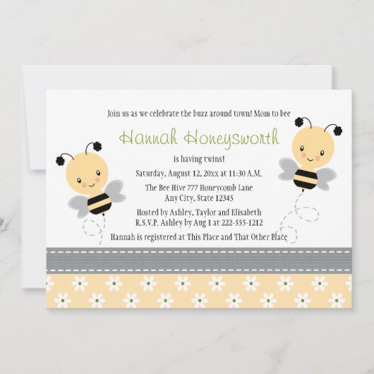 Bumble Bee Twins Baby Shower Invitations Kaart (Voorkant)