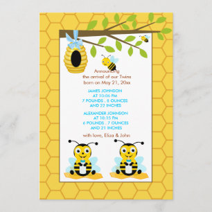 Bumble Bee Twins Garçon Baby Faire-part de naissan