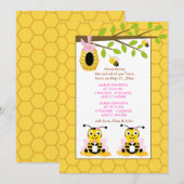 Bumble Bee Twins Girl Baby Faire-part de naissance (Devant / Derrière)