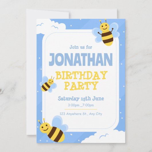 Bumble Bee Verjaardag Uitnodiging, Bee 1e Verjaard Kaart (Voorkant)