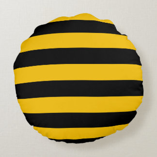 Bumble bee Yellow Black Stripes Pillow Round Rond Kussen