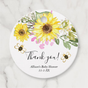 Bumble bee zonnebloemen roze geel bedankjes labels