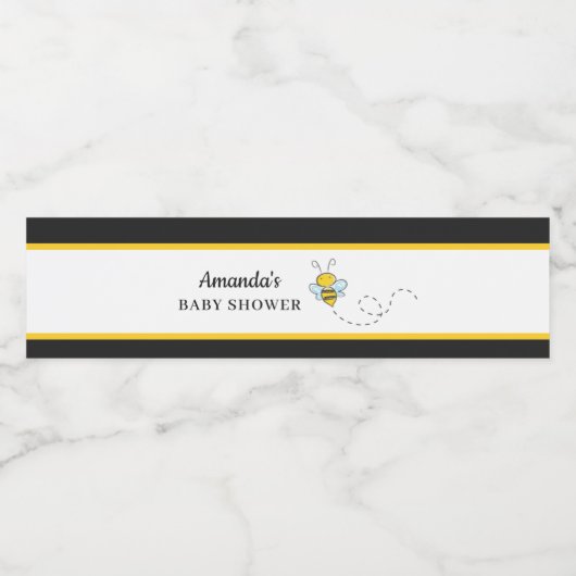 Bumble Bee Zwart en Goud Baby shower Waterfles Etiket (Enkel label)