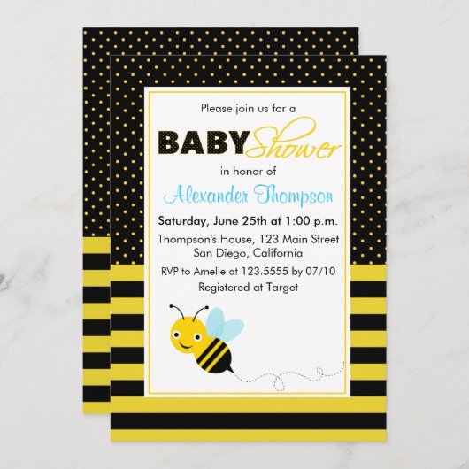 Bumble Bees Boy Baby shower Invitation (Devant / Derrière)