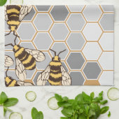 Bumble Bees Gray Honeycomb Theedoek (Gevouwen)