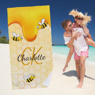Bumble bees honeycomb honey dripping monogram strandlaken