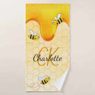 Bumble bees honingraat honingraat druppelmonogram badhanddoek