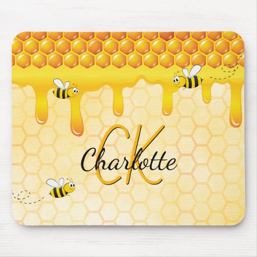 Bumble bees honingraat honingraat druppelmonogram muismat (Voorkant)