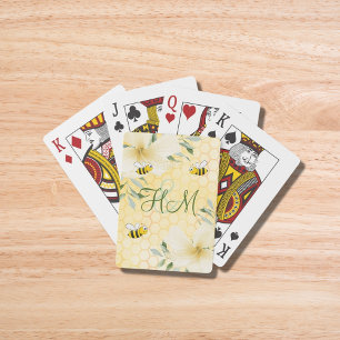 Bumble bees yellow honeycomb bloemen monogram pokerkaarten