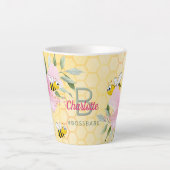 Bumble bees yellow honeycomb roze bossbaba latte mok (Voorkant)