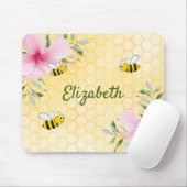Bumble bees yellow honeycomb roze florals name muismat (Met muis)
