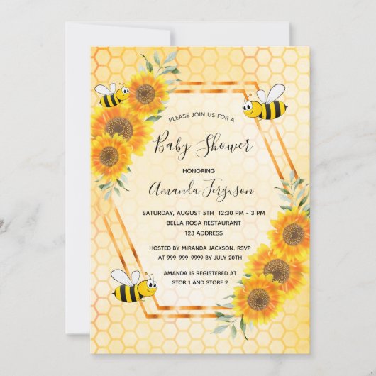 Bumble bei honeycomb baby shower kaart (Voorkant)