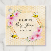 Bumble bei honeycomb roze florals baby shower bedankjes labels (Voorkant)