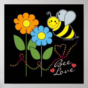Bumble bei met bloemen is liefde poster