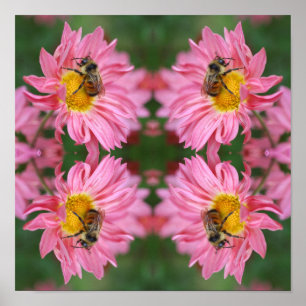 Bumble bei on roze Daisy Flower Abstract Poster
