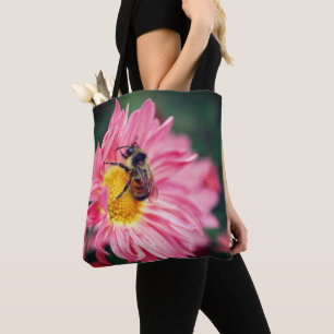 Bumble bei on roze Daisy Flower Draagtas