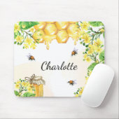 Bumble beien honey yellow florals monogram muismat (Met muis)