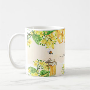 Bumble beien honey yellow florals name script koffiemok