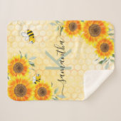 Bumble beien zonnebloemen gele honingraatmonogram sherpa deken (Voorkant (horizontaal))