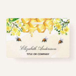 Bumble bijen honey yellow floral name script badge