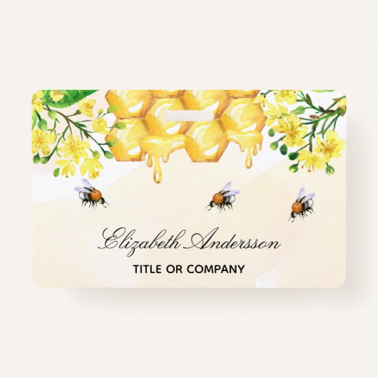Bumble bijen honey yellow floral name script badge (Voorkant)