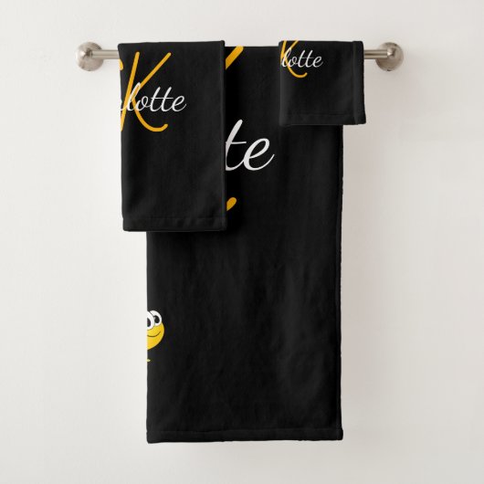 Bumble bijen honing druppelend monogram zwarte gou bad handdoek (Insitu)