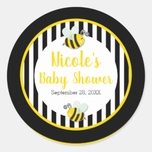 Bumble Black White Yellow Bee Theme Baby shower Ronde Sticker