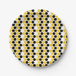 Bumble Black Yellow Geometric Hexagram Hex Patroon Papieren Bordje
