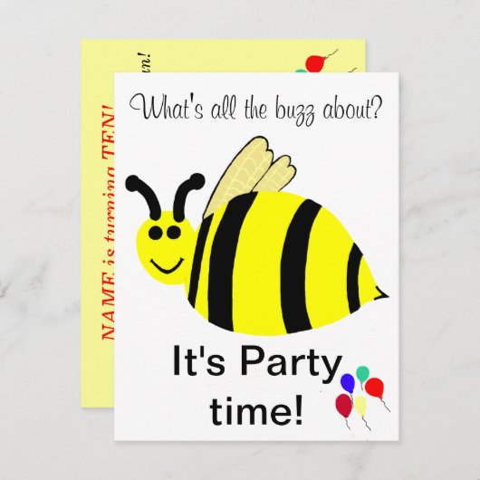 Bumble Bumble Bee Party Ballons Invitations (Devant / Derrière)