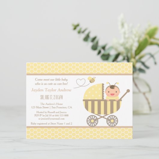 Bumble Bumble Bee Stroller Bébé Douche Invitations (Debout devant)