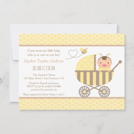 Bumble Bumble Bee Stroller Bébé Douche Invitations (Devant)