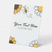 Bumble Honey Bee Aangepaste Tekst Tafel Partij Tek Reclamebord Met Voetstuk (Voorkant)