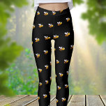 Bumble noir abeilles mignonnes leggings amusants<br><div class="desc">Décoré avec des bees jolies,  souriantes,  jaunes et noires. Un arrière - plan noir chic.</div>