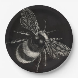 Bumblebee Black en White Motif Flits Papieren Bordje