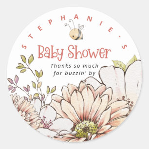 Bumblebee Bloemen Naam Dank u Koraal Baby shower Ronde Sticker