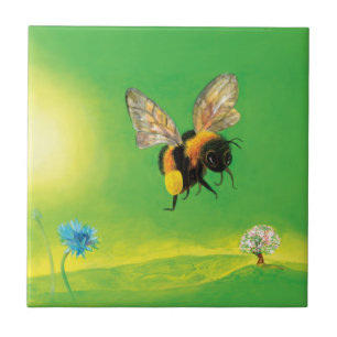 Bumblebee die over de weide vliegt tegeltje