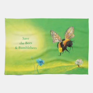 Bumblebee die over de weide vliegt theedoek