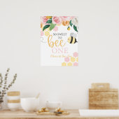 Bumblebee eerste verjaardag van de roze bloem poster (Keuken)