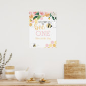 Bumblebee eerste verjaardag van de roze bloem poster (Keuken)