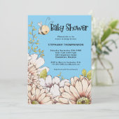 Bumblebee Florals Baby Blue Shower Kaart (Staand voorkant)