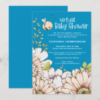 Bumblebee Florals Blue Virtual Baby shower