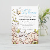 Bumblebee Florals Virtuele Baby Blauwe Douche Kaart (Staand voorkant)