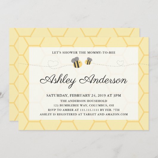Bumblebee Honeycomb Baby shower Invitation (Devant / Derrière)