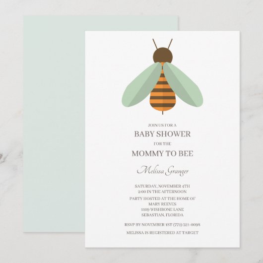 Bumblebee Maman À Être Baby shower Invitation (Devant / Derrière)